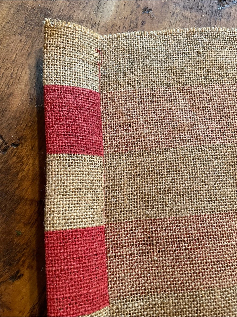 Striped Red and Natural Burlap Table Runner -